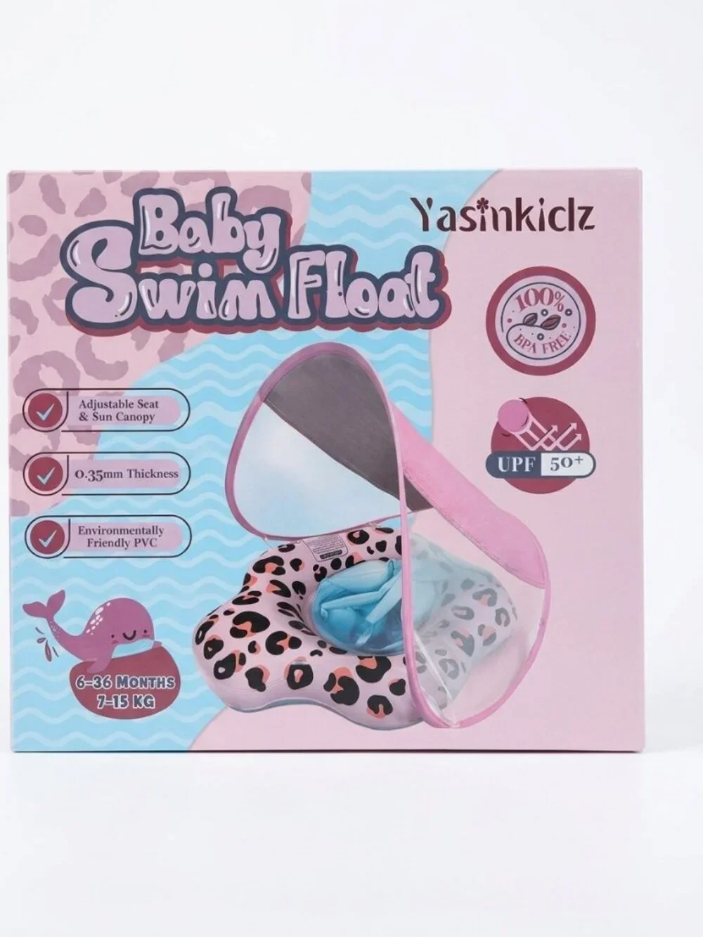 Yasinkidz Baby Swim Float Pink 6-36 Months Adjustable Seat Sun Canopy